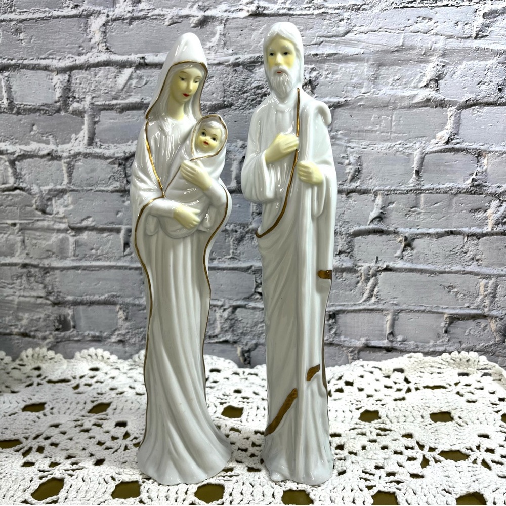 Nativity Holy Family Porcelain Set of Two 10" Tall